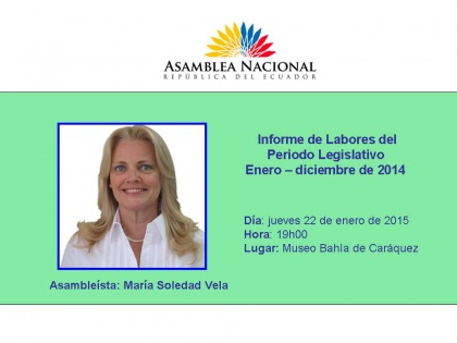 En Manabí, asambleísta Soledad Vela realizará su rendición de cuentas 