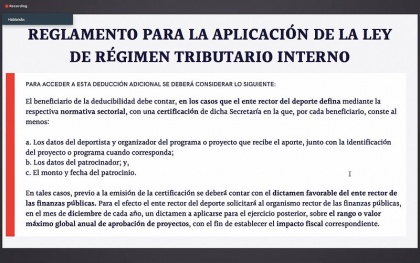 Grupo Parlamentario de  Masificación del Deporte, Reglamento para incentivos tributarios,